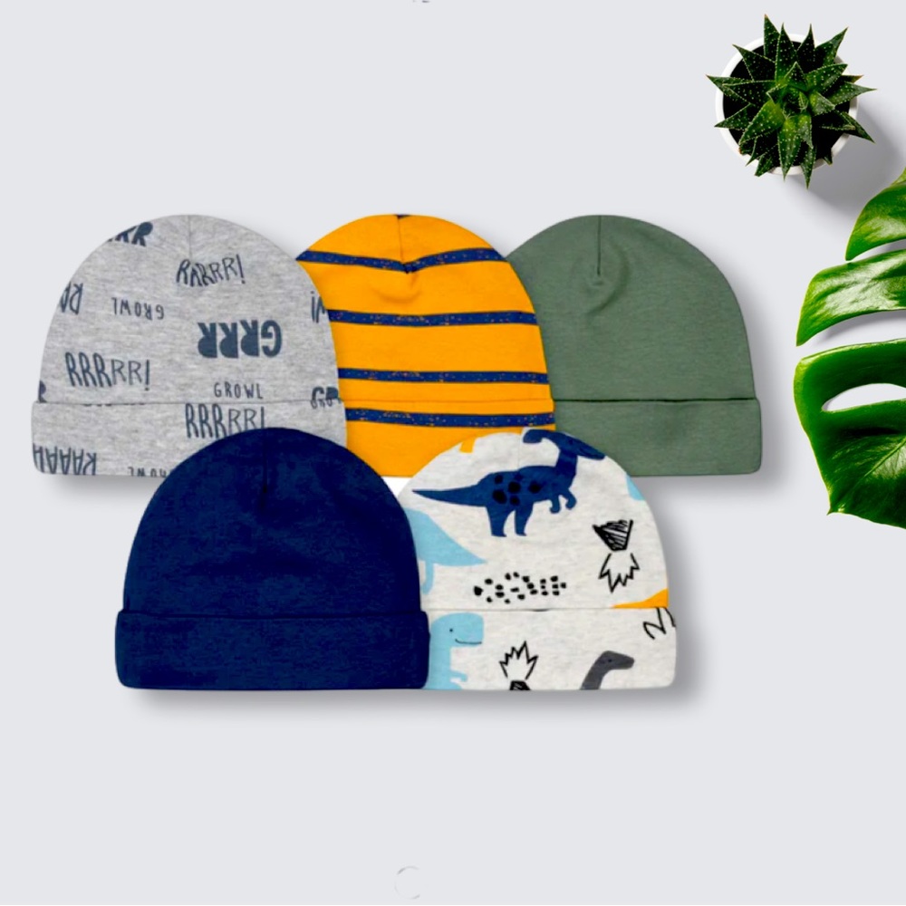 NWT 5-pack Gerber baby dino caps